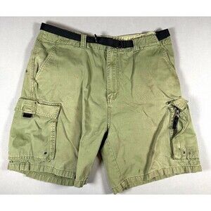 Coliseum Cargo Shorts Mens 38 Green Cotton Belt Hiking Camp Stains